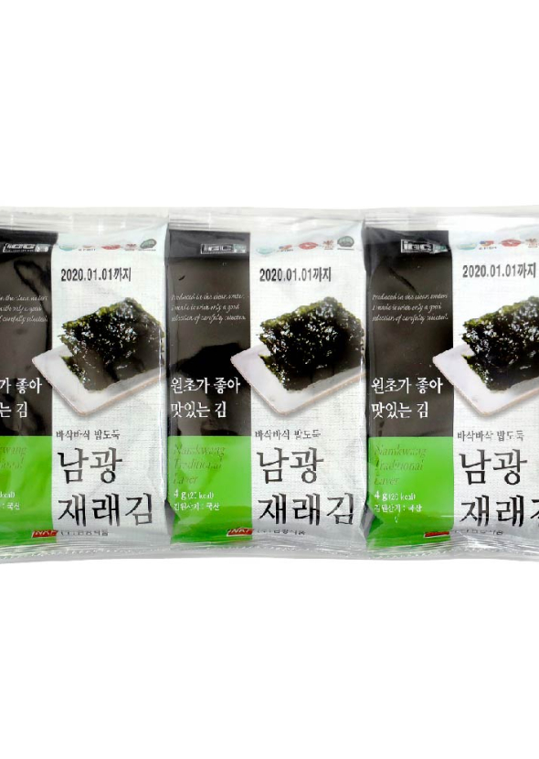  [NAMKWANG] Traditional Seaweed สาหร่ายเกาหลีอบกรอบ รสดั้งเดิม ตรานัมควัง  4g.*3ea