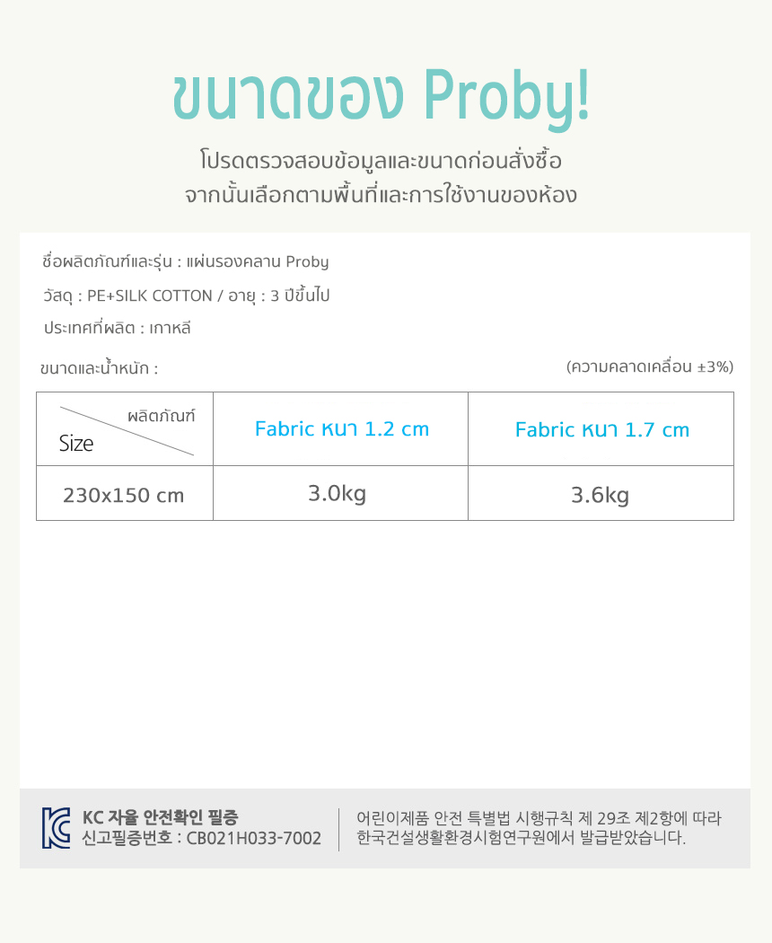 Proby แผ่นรองคลานเกาหลี Fabric+PE พรีเมียม เบาะรองคลาน เสื่อรองคลานแบบม้วน